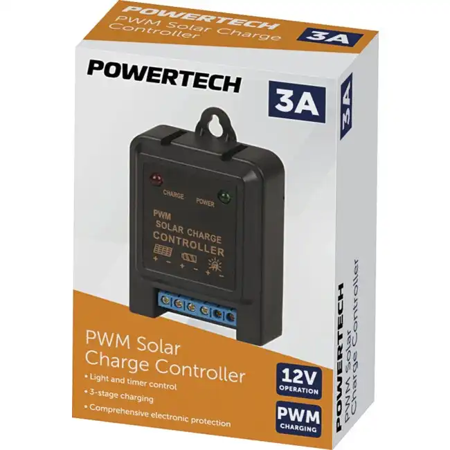Powertech Miniature 12V 3A PWM Solar 3-Stage Charge Controller w/ Timer Control