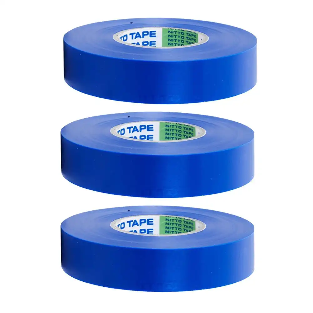 3PK Nitto Denko 20m Professional PVC Electrical Insulation Sticking Tape Blue