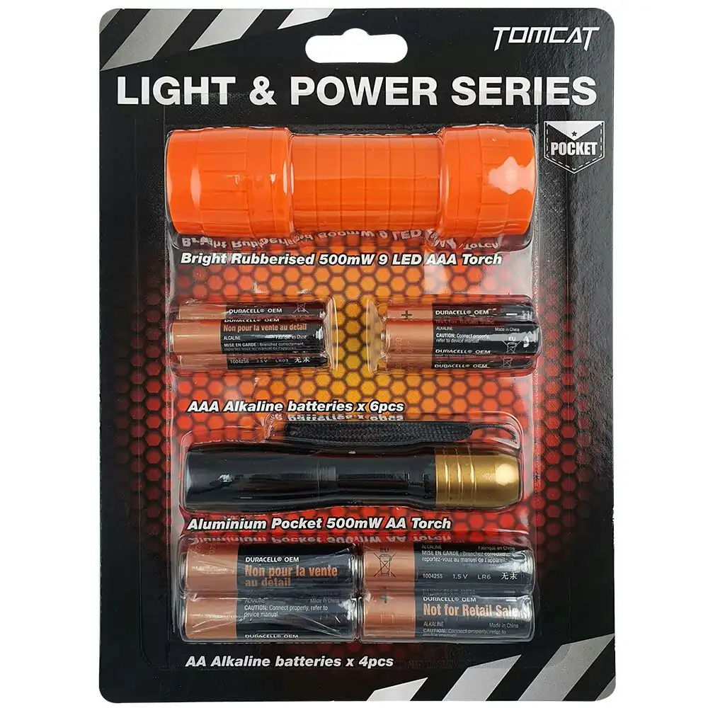 2PK Tomcat LED Pocket Light Torch Flashlight w/AAA & AA Duracell  Battery Pack