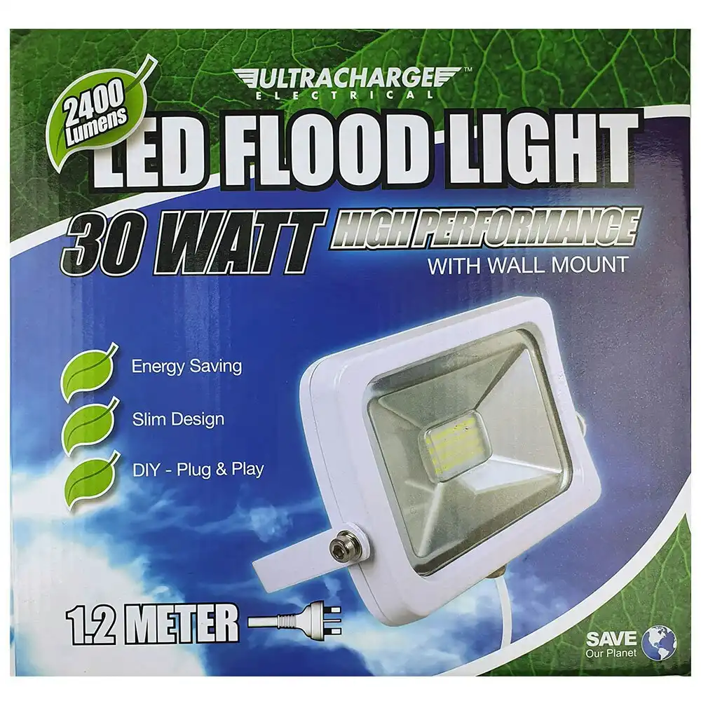 UltraCharge 30W LED Floodlight Cool White Wall Mounted Outdoor Flood Light WHT