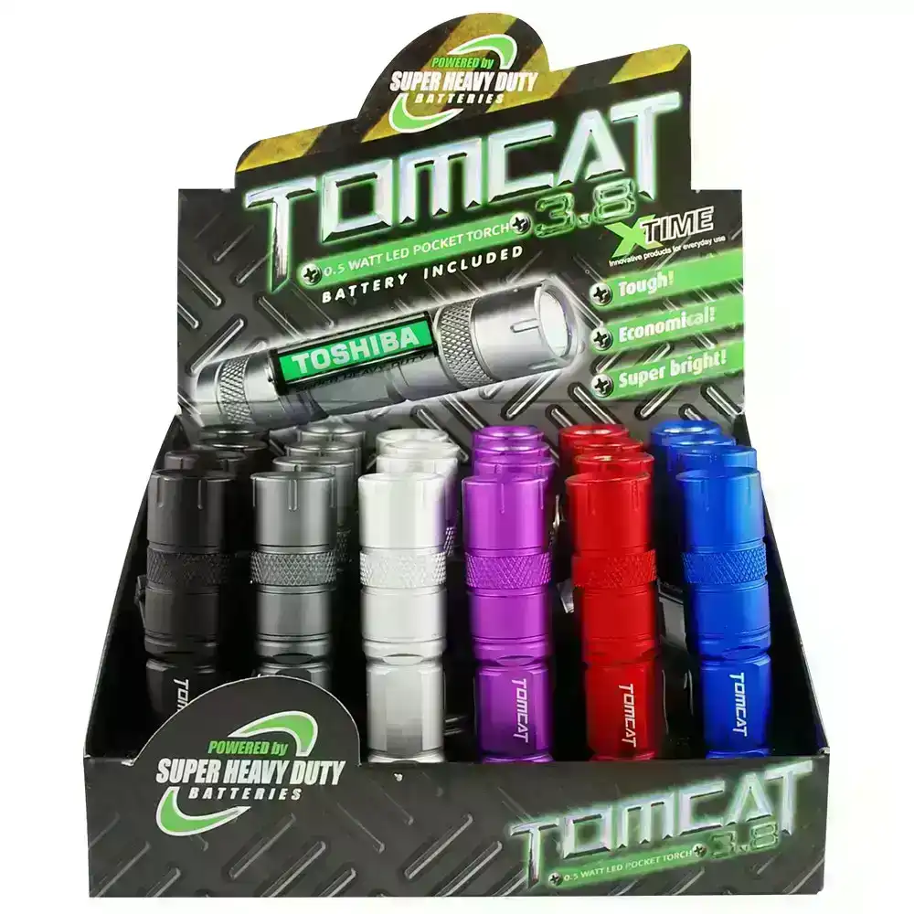 3x Tomcat 0.5W LED Light 9cm Aluminium Pocket Torch Flashlight w/AA Battery Asst