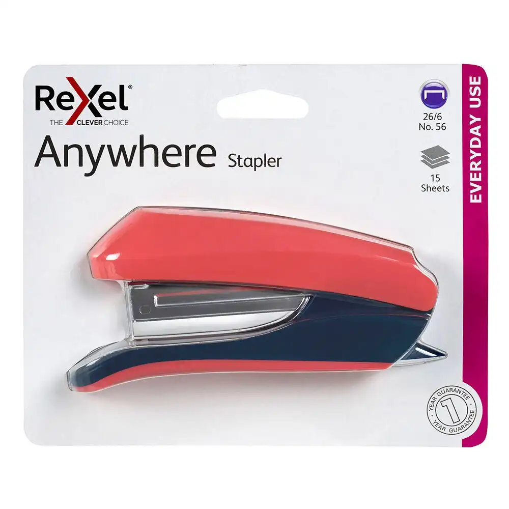 Rexel Anywhere 15 Sheets Half Strip Stapler Coral Home/Office/Work Stationery