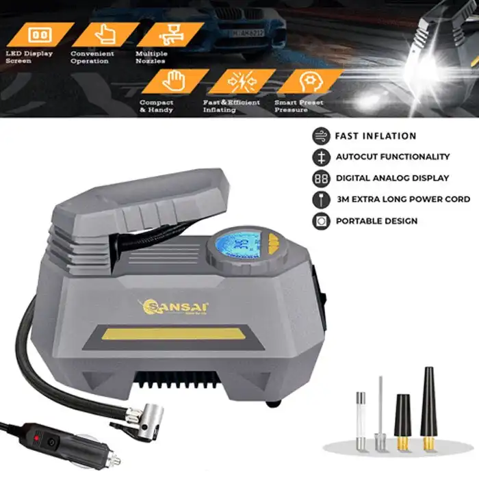 Sansai 120W Portable Digital Car Socket Air Pump Compressor Tyre/Bike Inflator