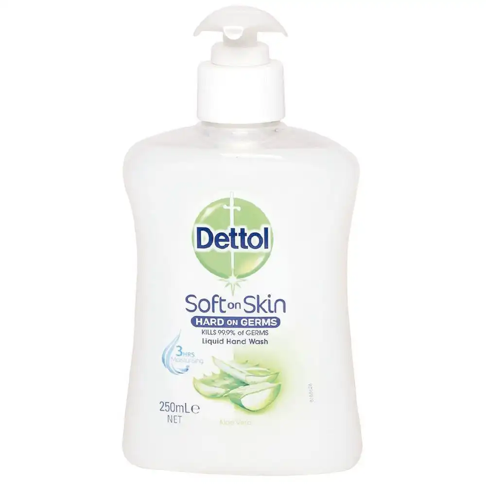 2pc Dettol 250ml Liquid Hand Wash Soap Antibacterial Aloe Vera/Vitamin E w/ Pump