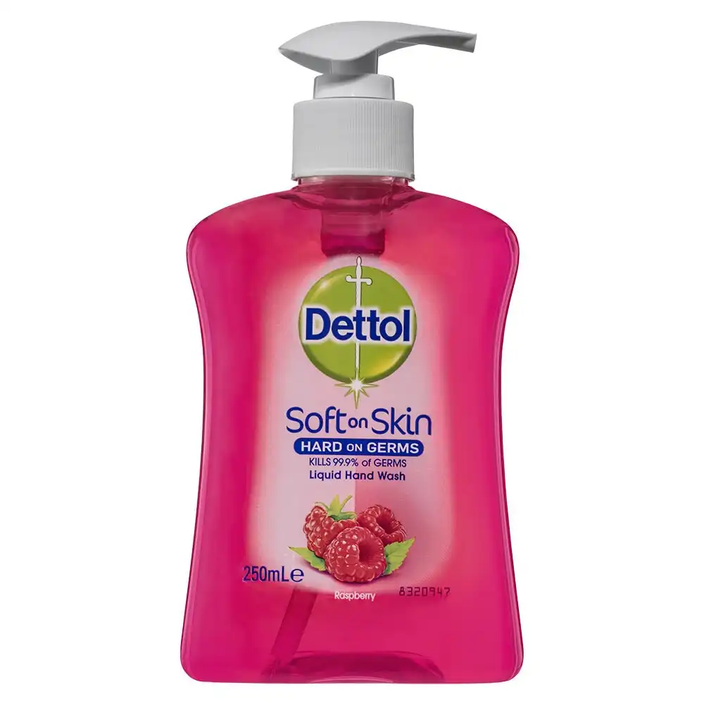 Dettol 250ml Liquid Soft on Skin Hand Wash Antibacterial Soap Raspberry w/ Pump