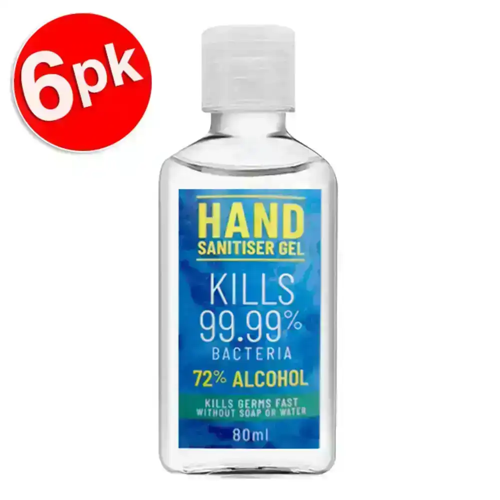 6x 80ml Hand Sanitiser 72% Alcohol Antibacterial Travel Size Hand Hygiene Gel