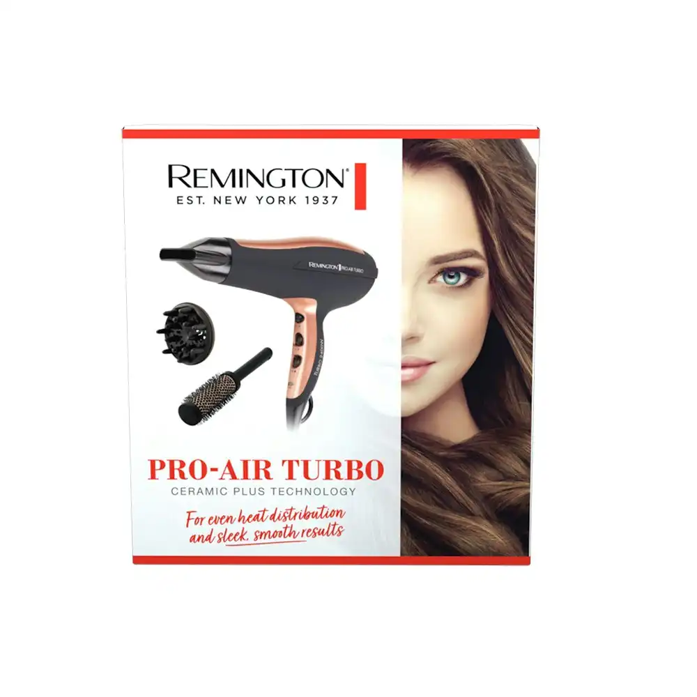 Remington 2400W Pro Air Turbo Ionic Ceramic Turbo Hair Blow Dryer w/ Round Brush