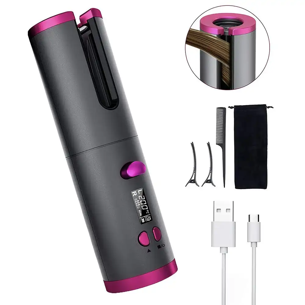 Lenoxx Cordless Automatic Ceramic Portable Rechargeable USB Hair Curler Styler