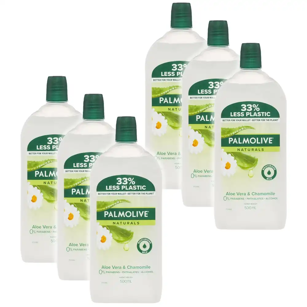 6x Palmolive 500ml Hand Wash/Washing Refill Aloe & Chamomile Cleaning/Hygiene