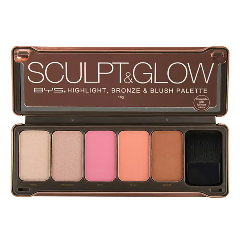 BYS 18g Sculpt & Glow Palette Highlight/Bronze/Blush Cosmetic Makeup 6 Shades