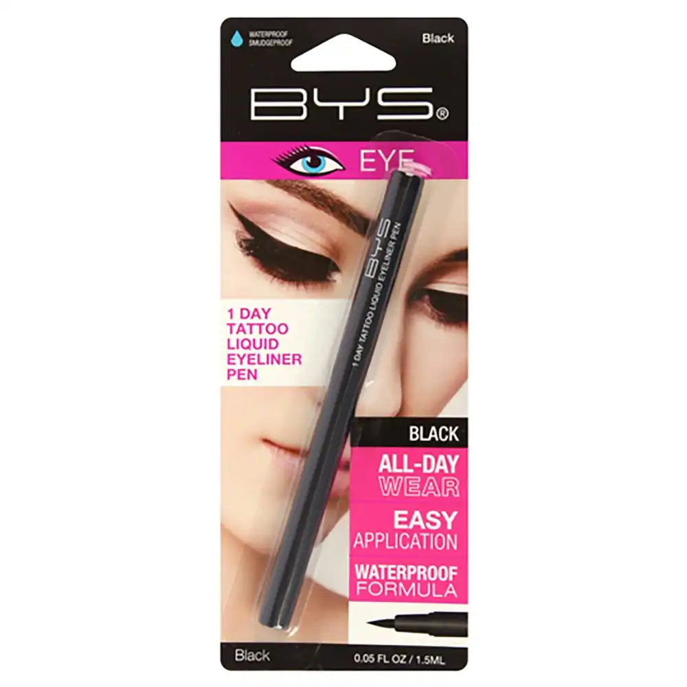 BYS 1 Day Tattoo Liquid Eyeliner Pen All-Day Waterproof Face Makeup Black 1.5ml