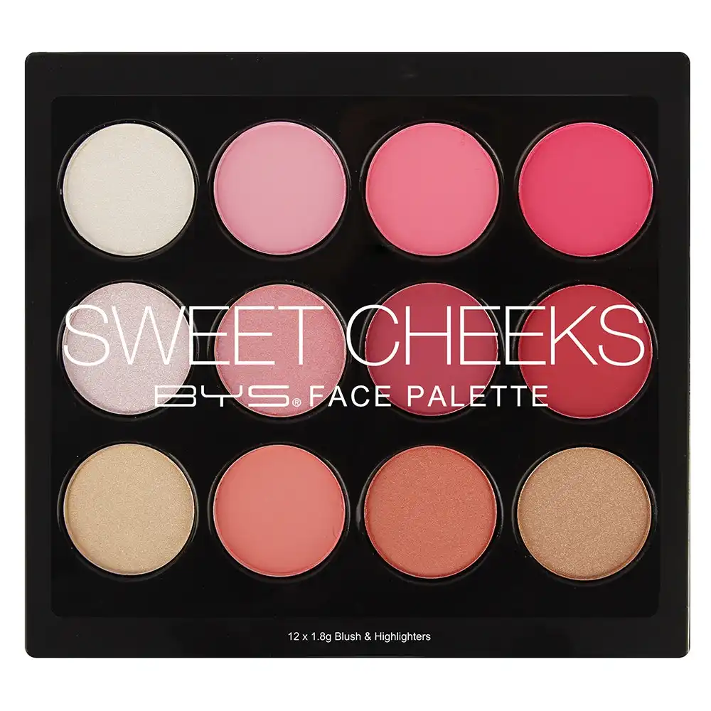 BYS Sweet Cheeks Face Palette Cosmetic Beauty Makeup 12 Shades WHT/PNK/BRN 1.8g