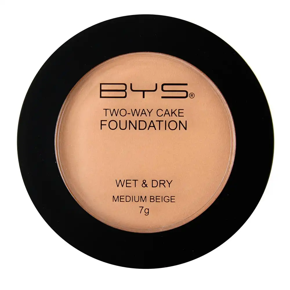 BYS Two-Way Wet/Dry 7g Cake Foundation Face Makeup Beauty Cosmetics Medium Beige