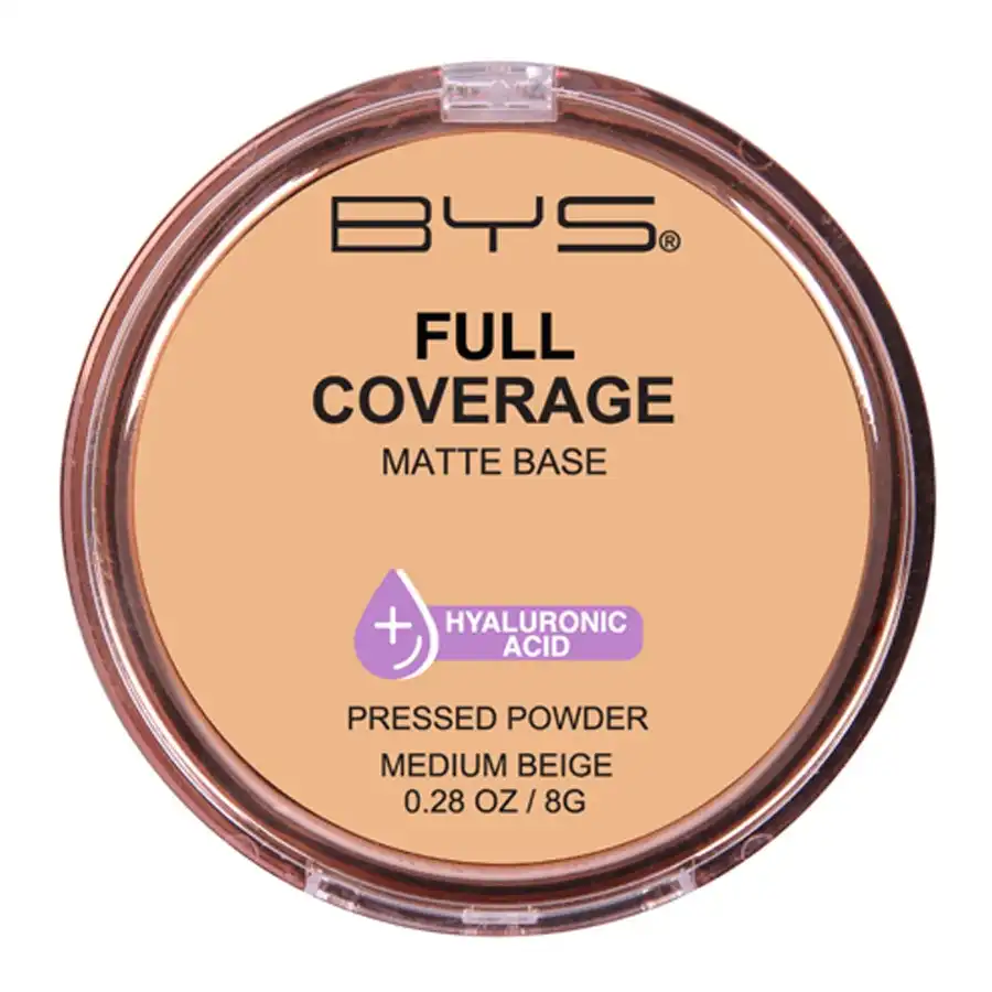 BYS Full Coverage 8g Pressed Powder w/ Hyaluronic Acid Face Makeup Medium Beige