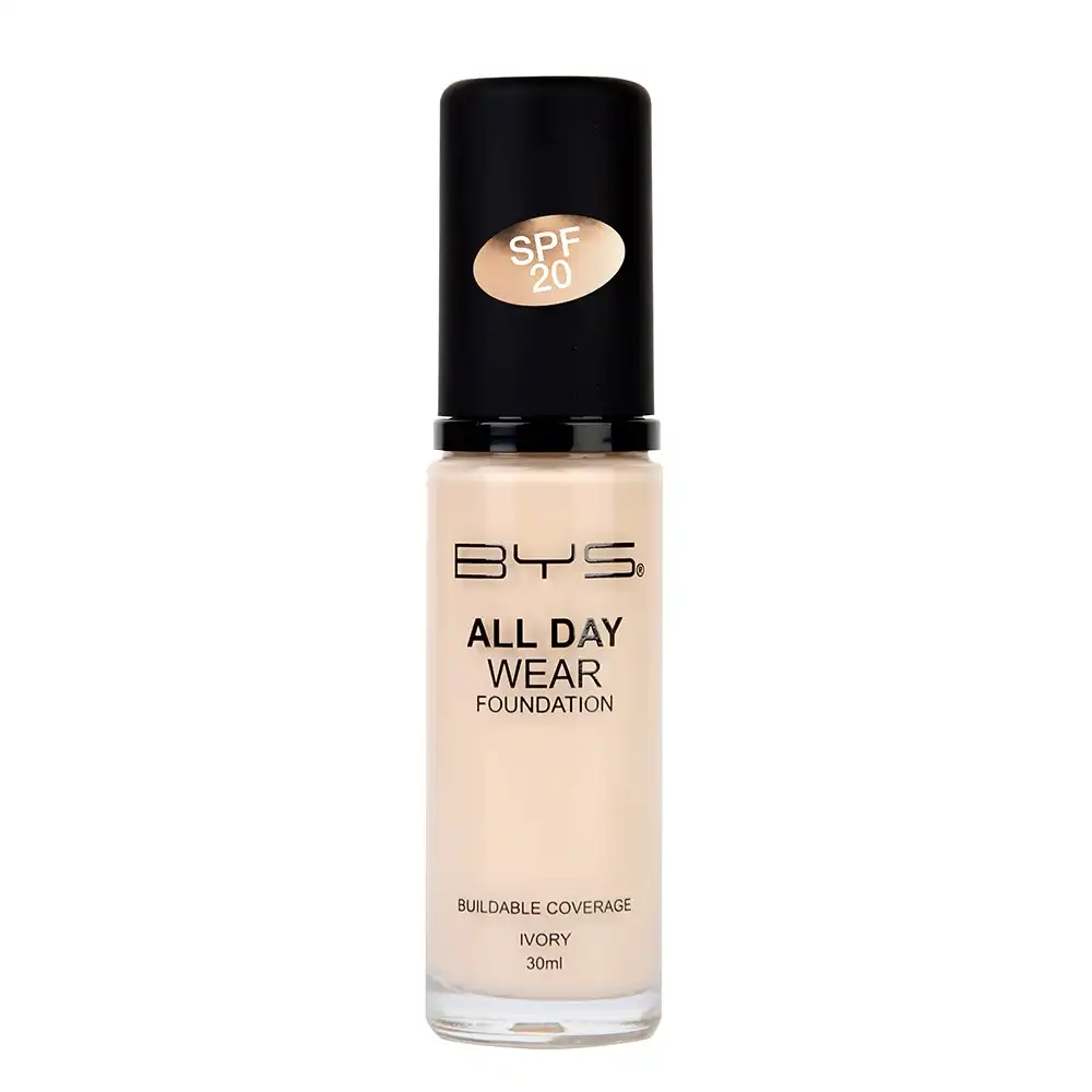 BYS 30ml All Day Wear SPF20 Liquid Foundation Makeup Buildable Coverage Ivory
