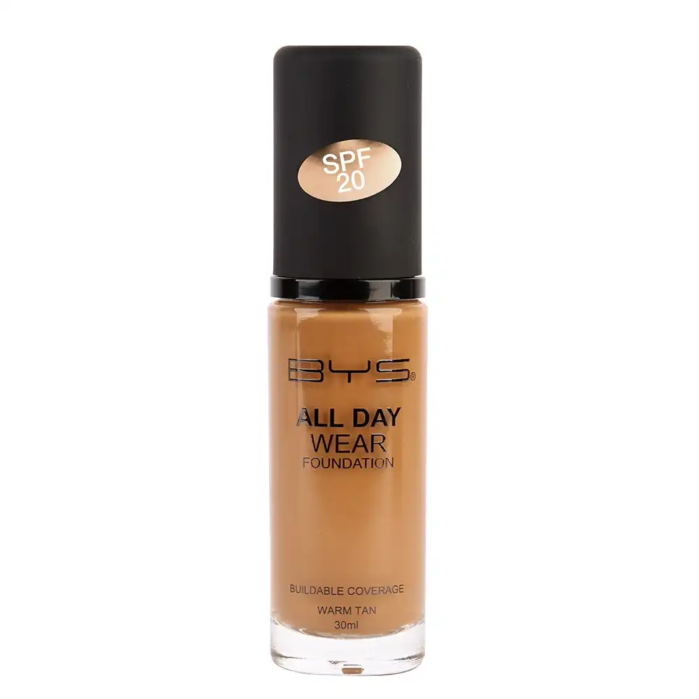 BYS 30ml All Day Wear SPF20 Liquid Foundation Makeup Buildable Coverage Warm Tan