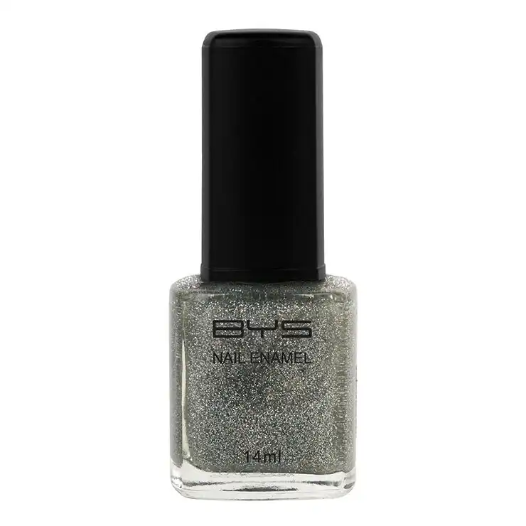 BYS Glitter Top Coat Cold As Ice Nail Polish Enamel Lacquer Glitter 14ml Silver