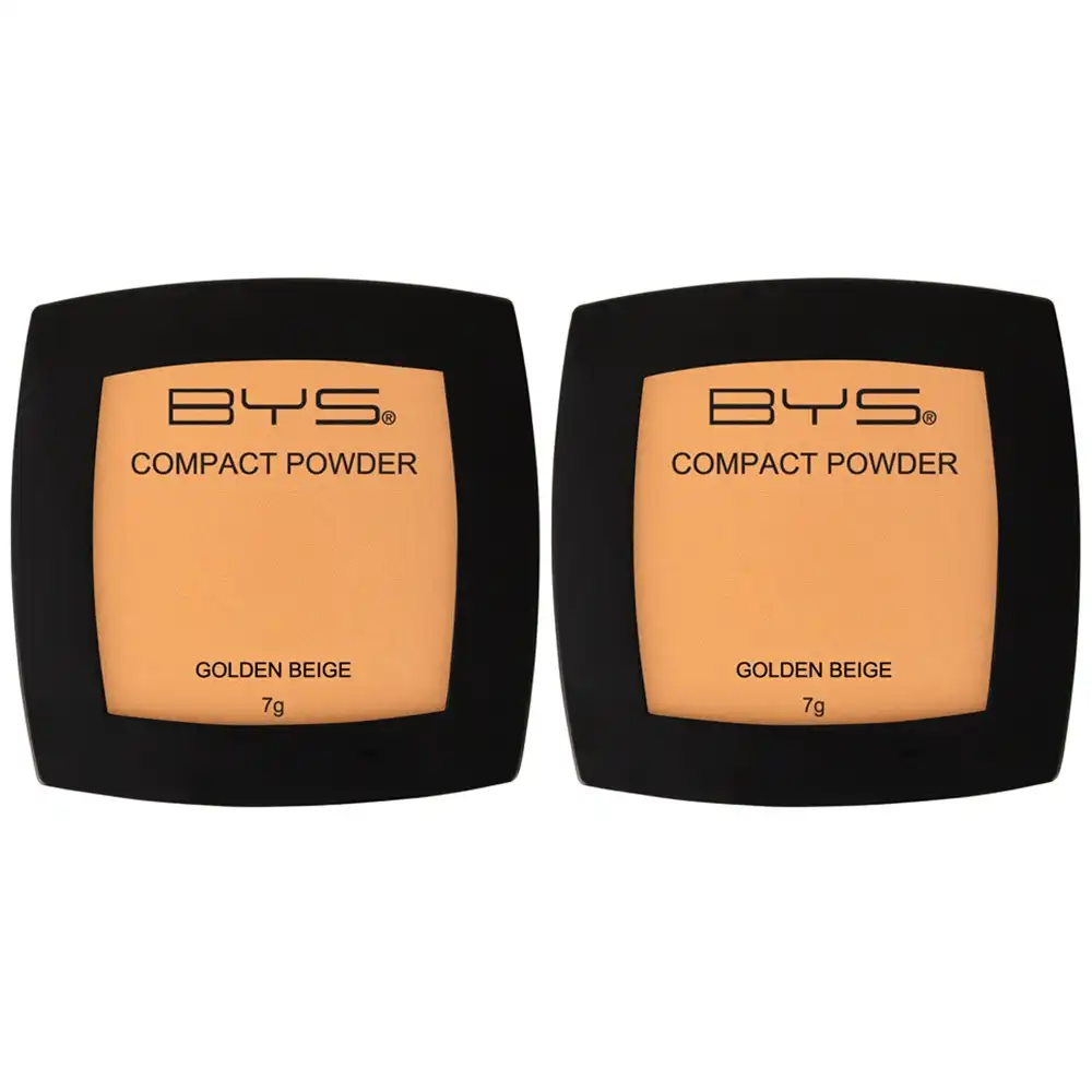 2x BYS Compact 7g Powder Face Makeup Women Cosmetics Light Coverage Golden Beige
