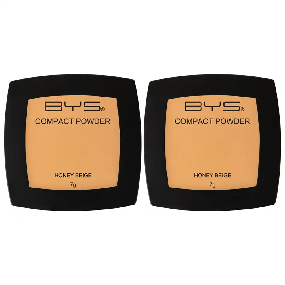 2x BYS Compact 7g Powder Face Makeup Women Cosmetics Light Coverage Honey Beige