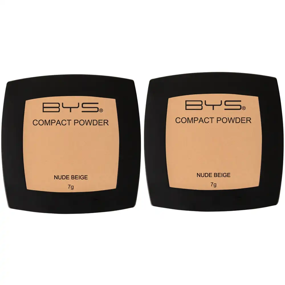 2x BYS Compact 7g Powder Face Makeup Women Cosmetics Light Coverage Nude Beige