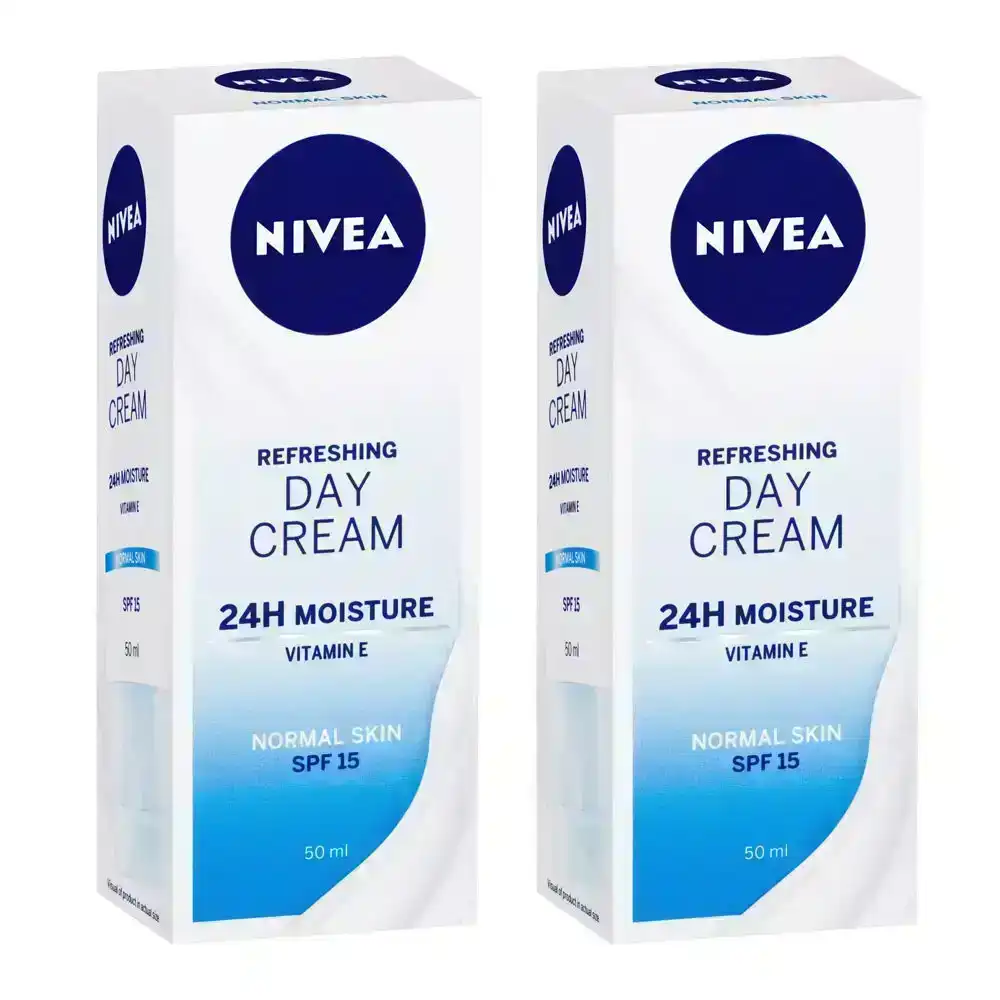 2x Nivea 50ml Refreshing SPF15 Day Cream Skin Face Moisturiser w/Lotus/Vitamin E