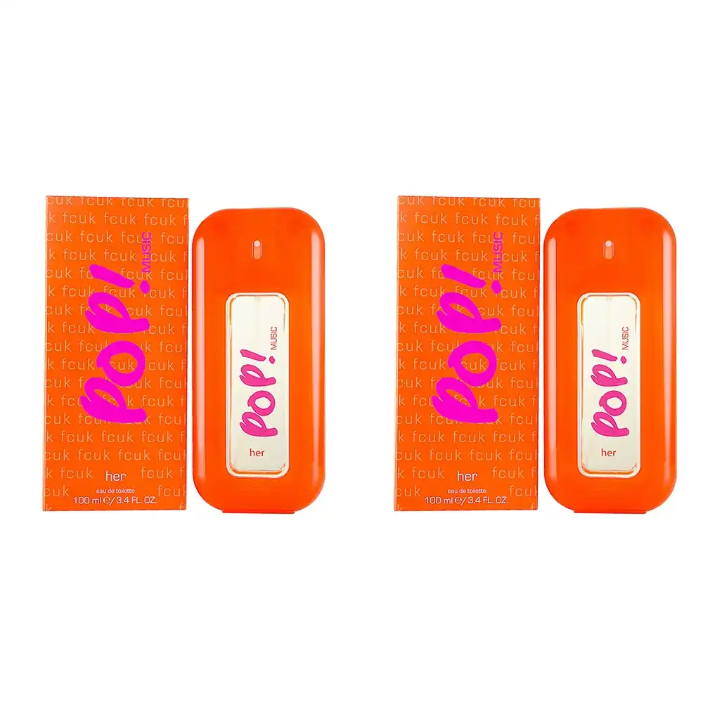 2x Fcuk Pop Music 100ml Eau De Toilette/EDT Fragrance/Natural Spray for Women