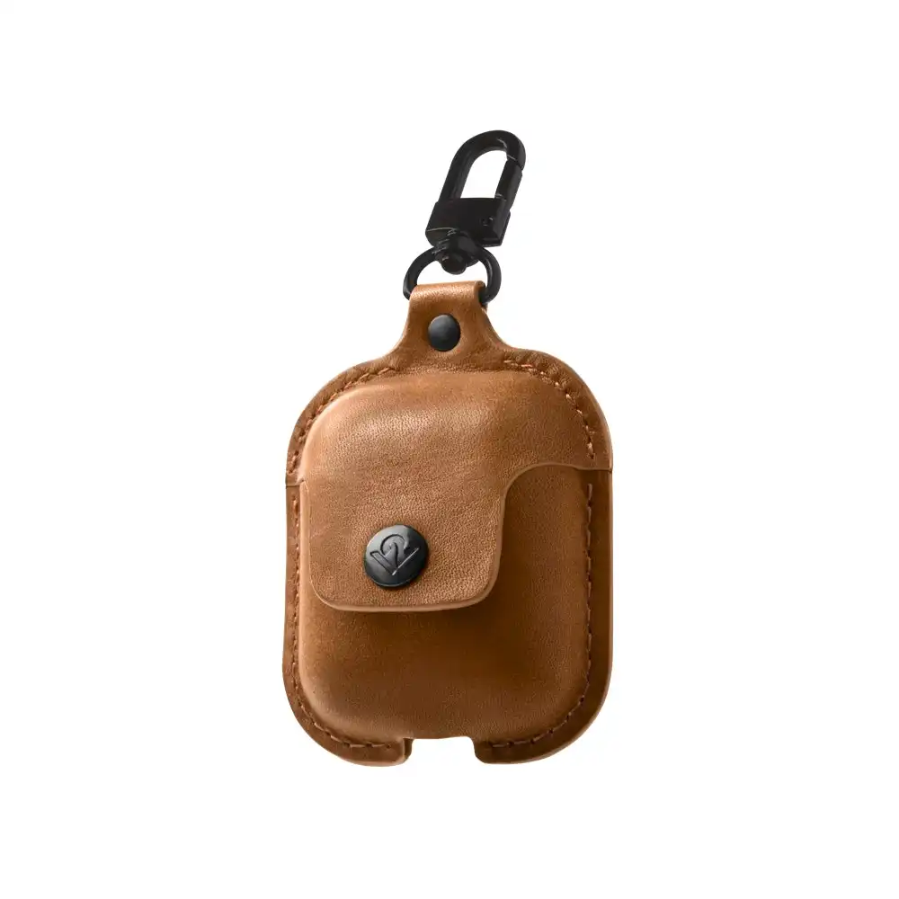 Twelve South AirSnap Leather Case Holder Cover for AirPods w/Swivel Clip Cognac
