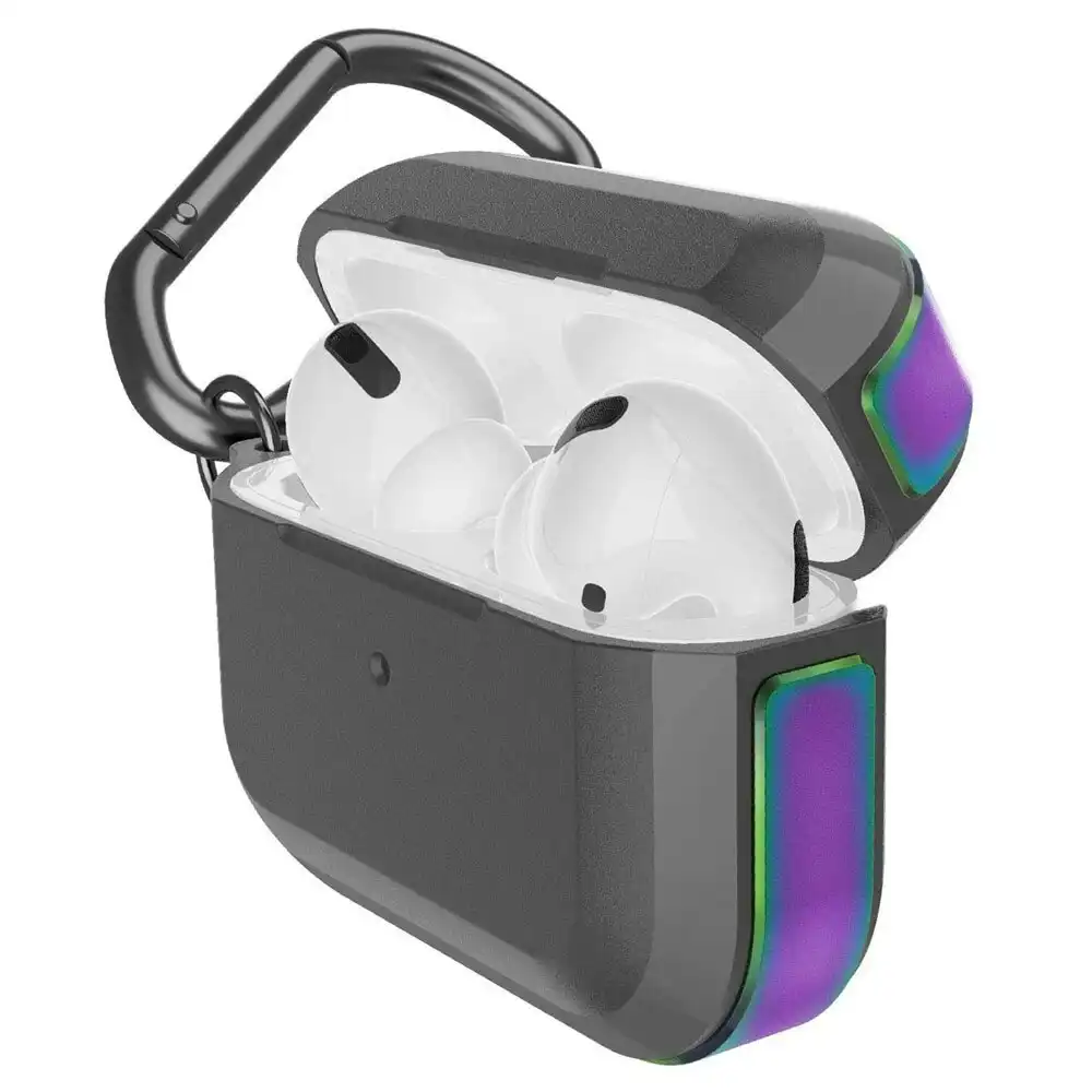 Raptic Trek Case Protective Metal Cover w/ Carabiner for Air Pods Pro Iridescent