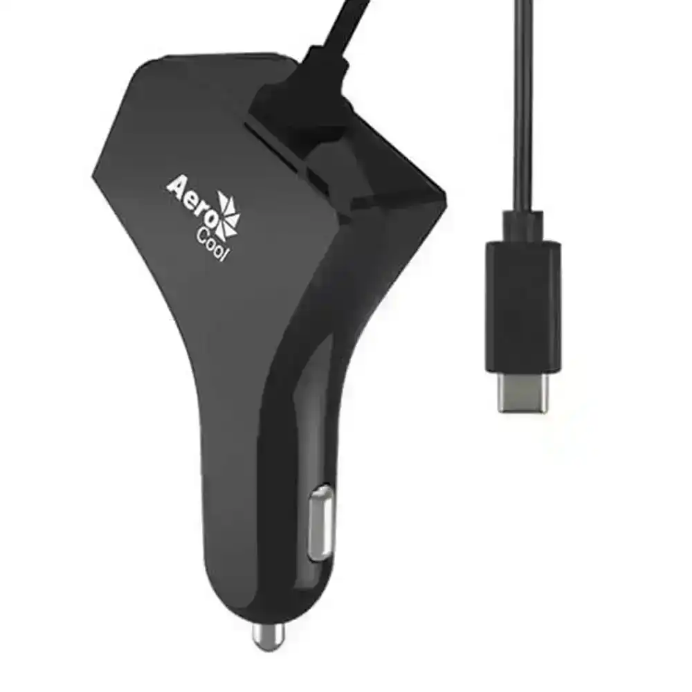 AeroCool Smart 45W 3A 2.25A USB Type-C Car Charger for Apple/Android/Laptop BLK