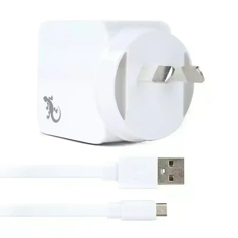 Gecko USB 2.4A Wall Charger w/1.5m Micro-USB Cable for Smartphones/Cameras White