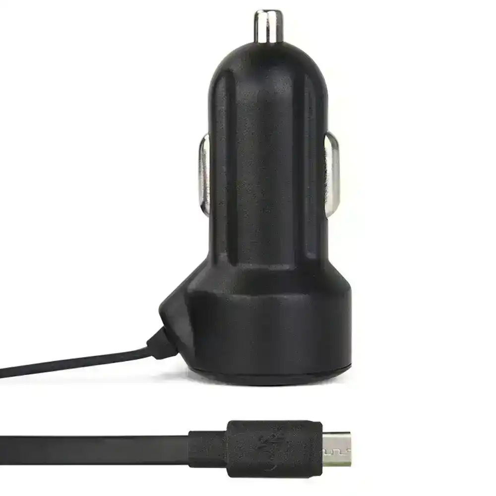Gecko 2.4A Car Charger 1.2m Micro-USB Cable for Android Phones GPS Dash Cam BK
