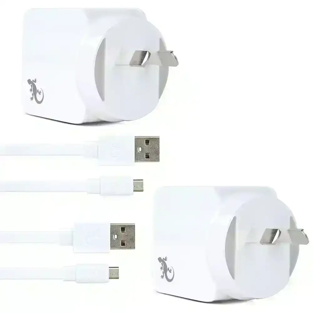 2x Gecko USB 2.4A Wall Charger w/1.5m Micro-USB Cable for Smartphones/Cameras WH