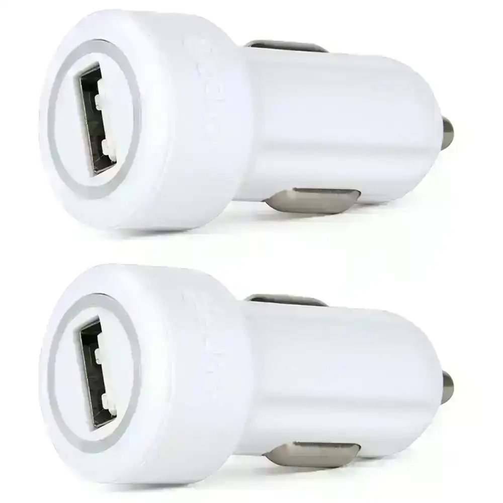 2x Gecko Smart 2.4A USB Car Charger for Smartphones GPS Tablet Dash Camera White