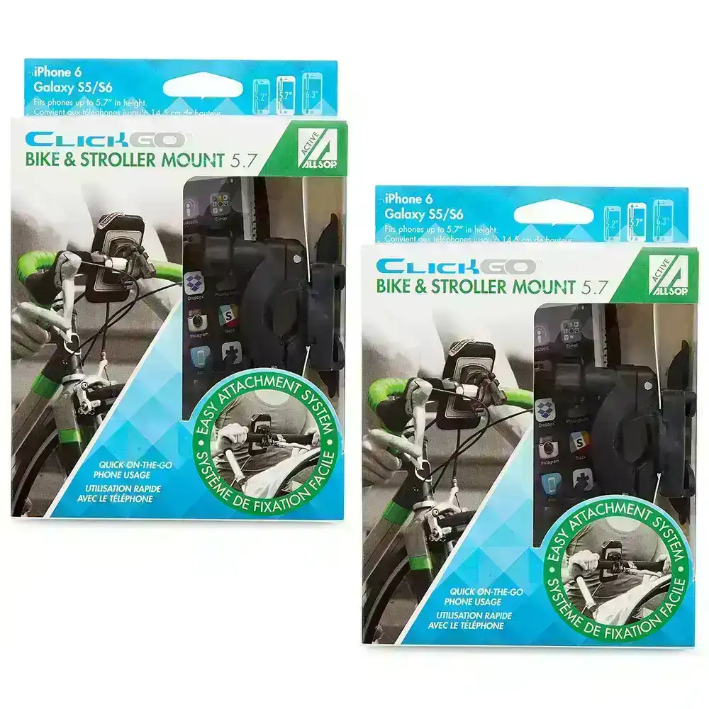 2x Allsop ClickGo 5.7" Smartphones Bike & Stroller Mount/Holders w/Case/Pouch BK