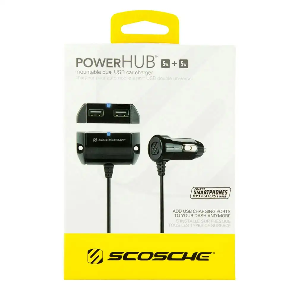 2PK Scosche PowerHub 10W Mountable Dual USB Cigaret Car Charger for Smartphones