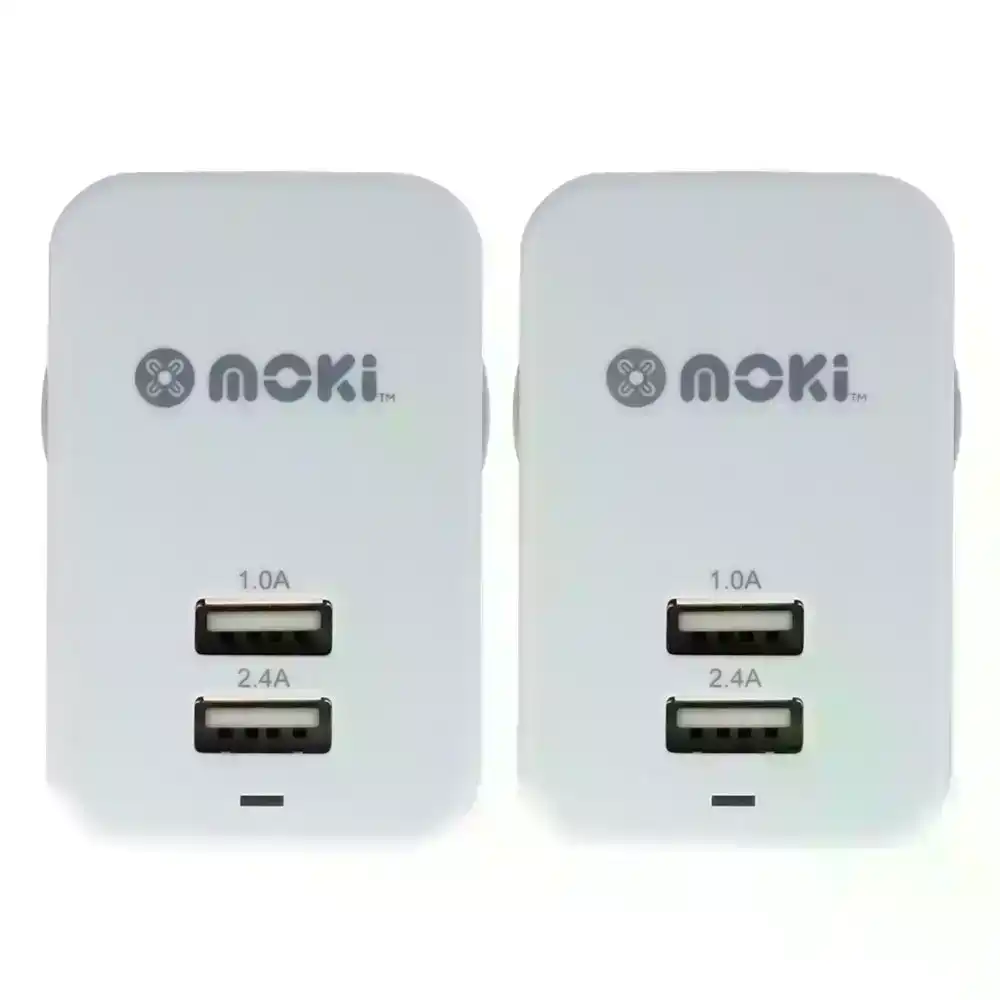 2PK Moki Dual USB Wall Mobile Charger Universal Adaptor Plug Travel Adapter WHT