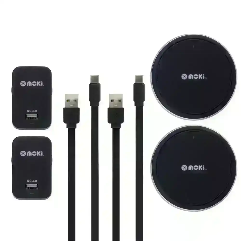 2PK Moki ChargePad Qi Wireless Charging Mat 10W w/ USB 3.0 Type-C/Wall Charger