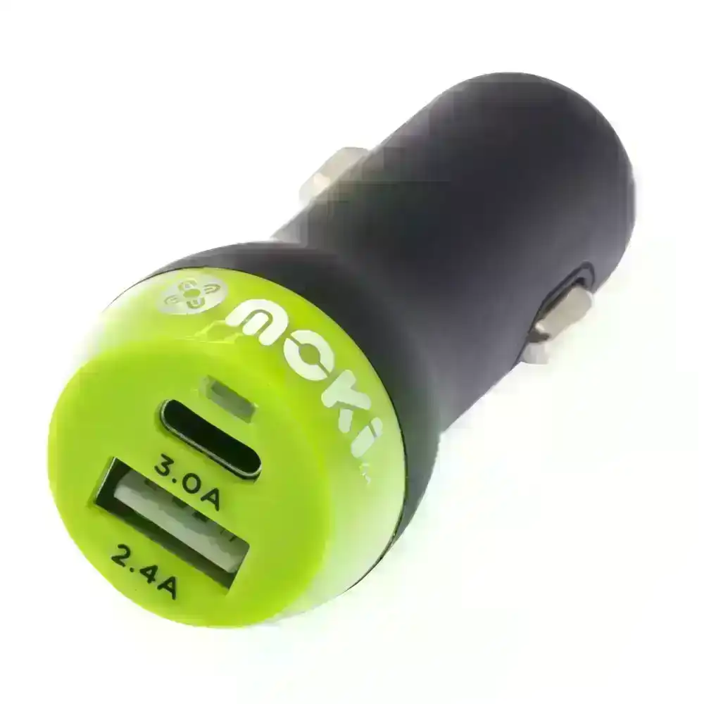 Moki Car Charger Type-C 3A/USB-A 2.4A 2 Ports Adapter for Mobile Phones Black