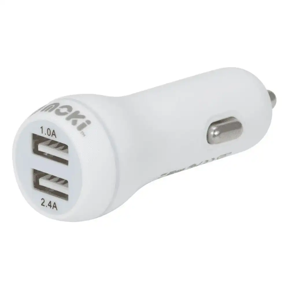 Moki Dual Port USB Car Charger Socket 3.4A for Apple iPhone X XS/Samsung LG WHT