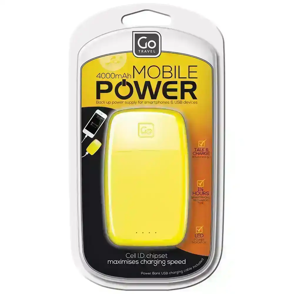 Go Travel 4000mAh Mobile Power Bank USB Port Battery Charger for Phones Yellow
