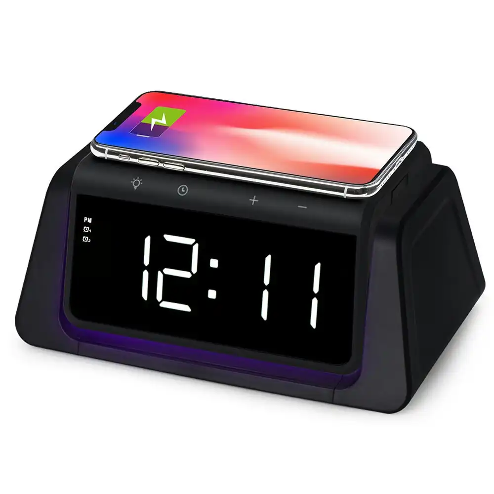 Rewyre Alarm Clock USB-C 5V 10W Qi Wireless Charger/UV Disinfection Lamp Black