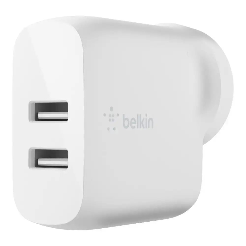 Belkin 24W Dual USB-A Wall Charger Plug Adapter for Apple iPhone/Samsung White