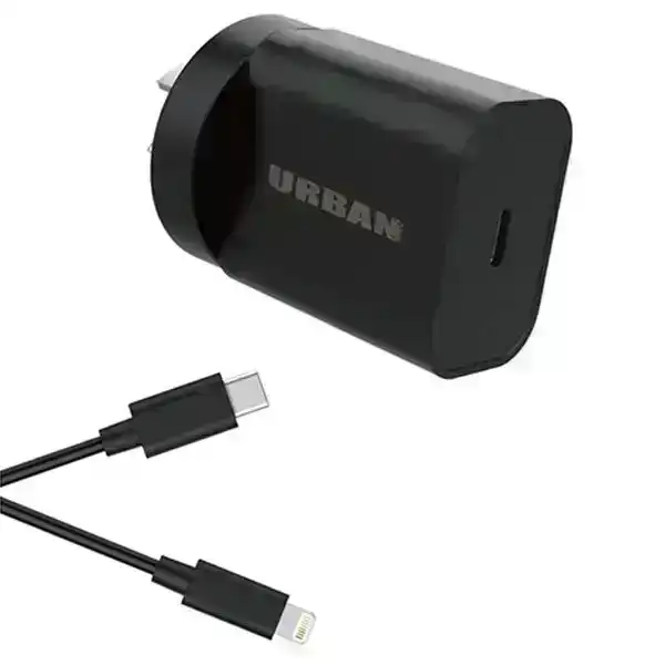 Urban 20W USB-C to Lightning Super Fast PD AC Wall Charger w/ 1.2m Cable Black