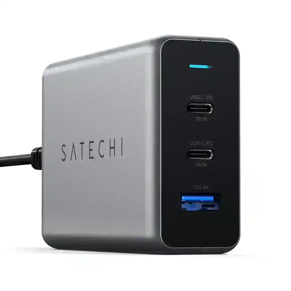 Satechi 100W GaN Compact Charger Dual USB-C PD/USB-A Port f/ Apple/Android Phone