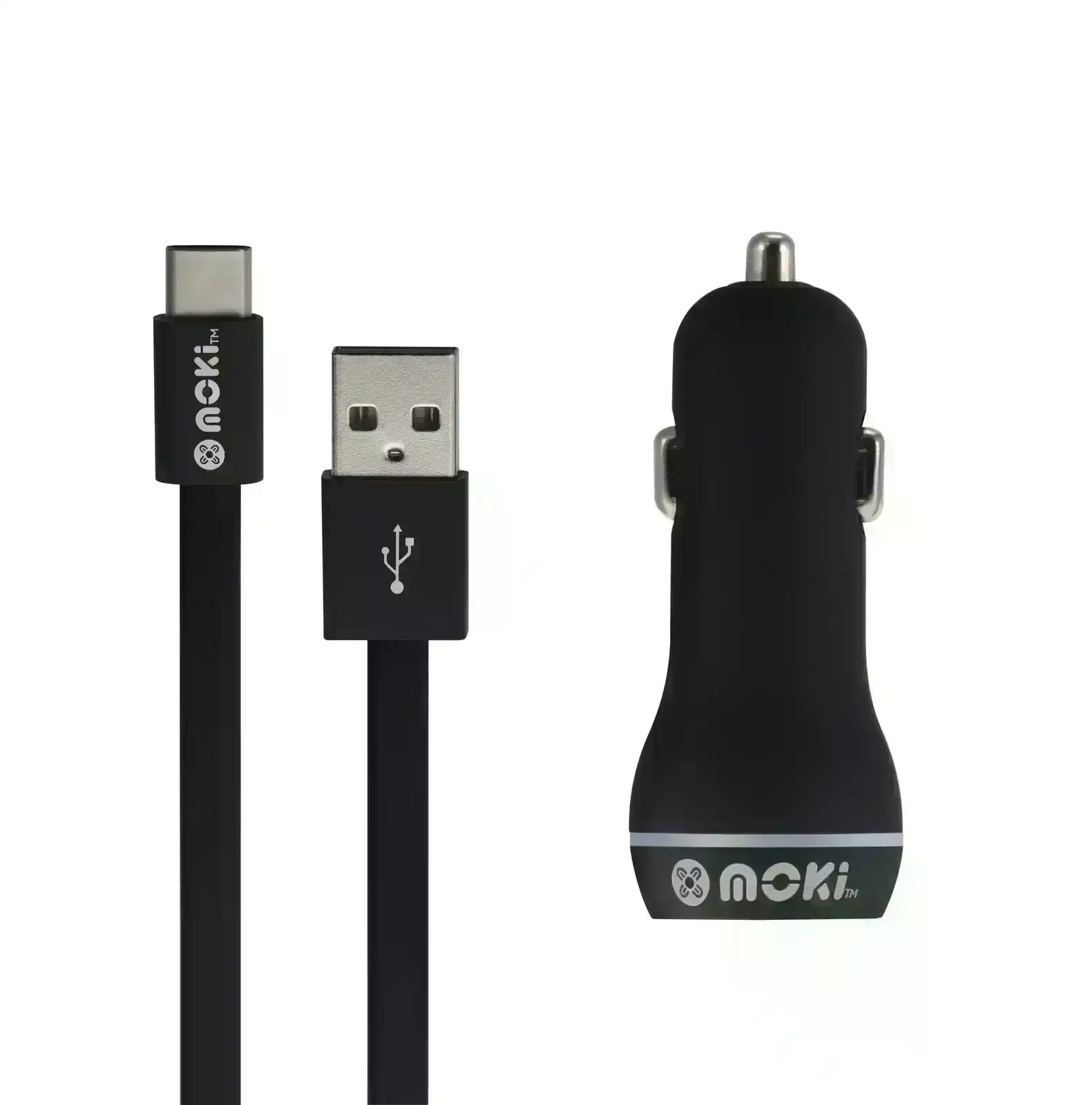 Moki 90cm Type-C to USB Sync/Charge Cable w/ Dual USB Car Charger f/ Smartphones