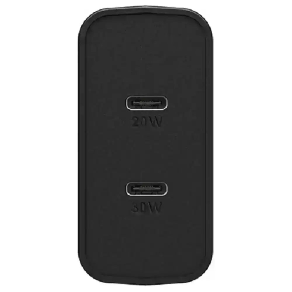 Otterbox 50W USB-C GaN Dual Port Wall Charger Adapter Plug for Apple/Android BLK