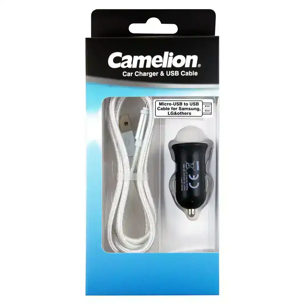 Camelion USB Mini Car Charger 2.1A w/ Micro-USB Charging Cable for Mobile Phones