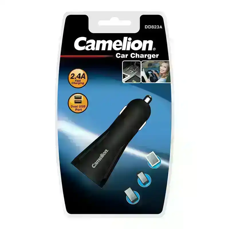 Camelion 2.4A USB Mini Car Charger w/ 8 Pin Cable for iPhone 12/11/Samsung
