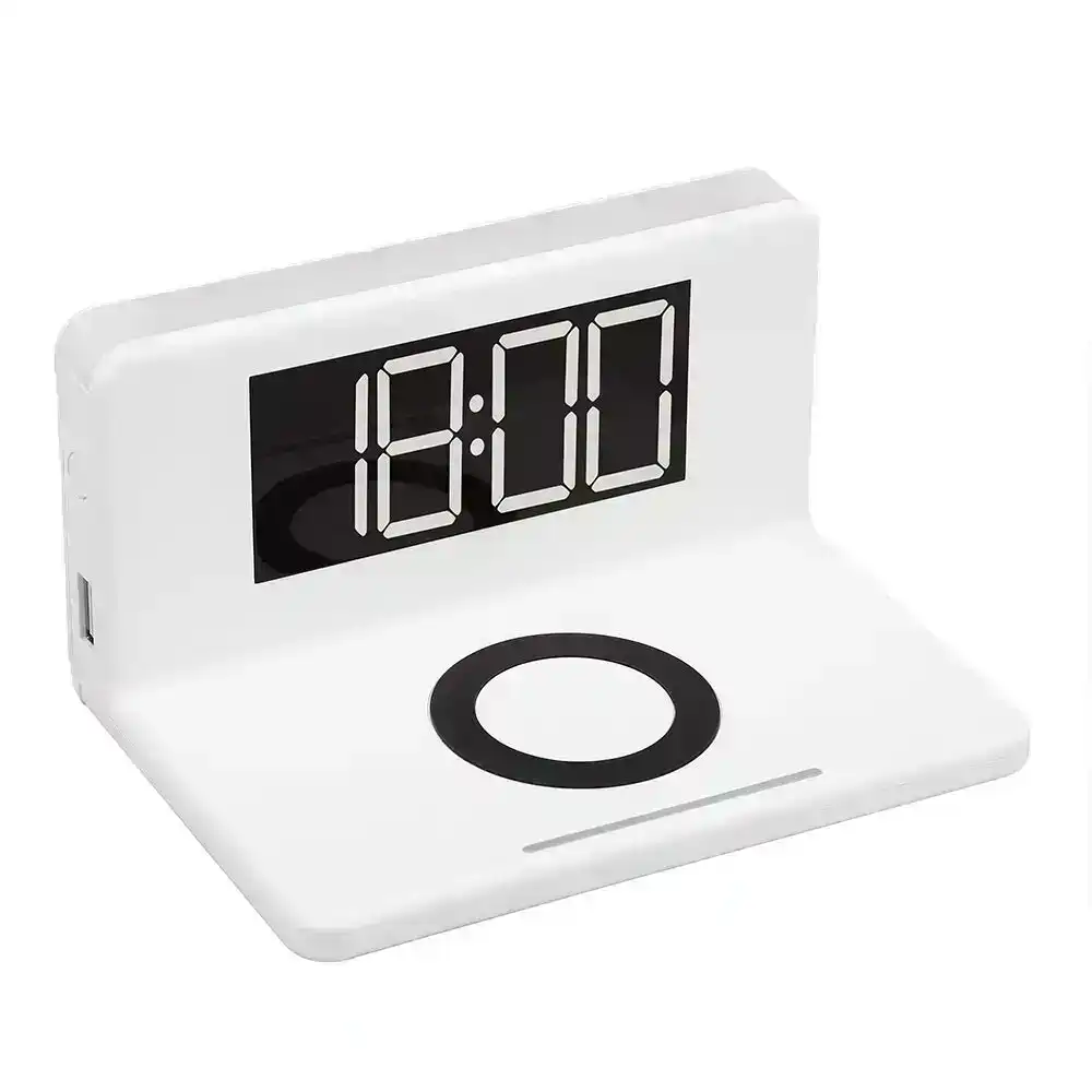 Rewyre Alarm Clock/Night Light QI Wireless Phone Charger For Apple/Samsung White