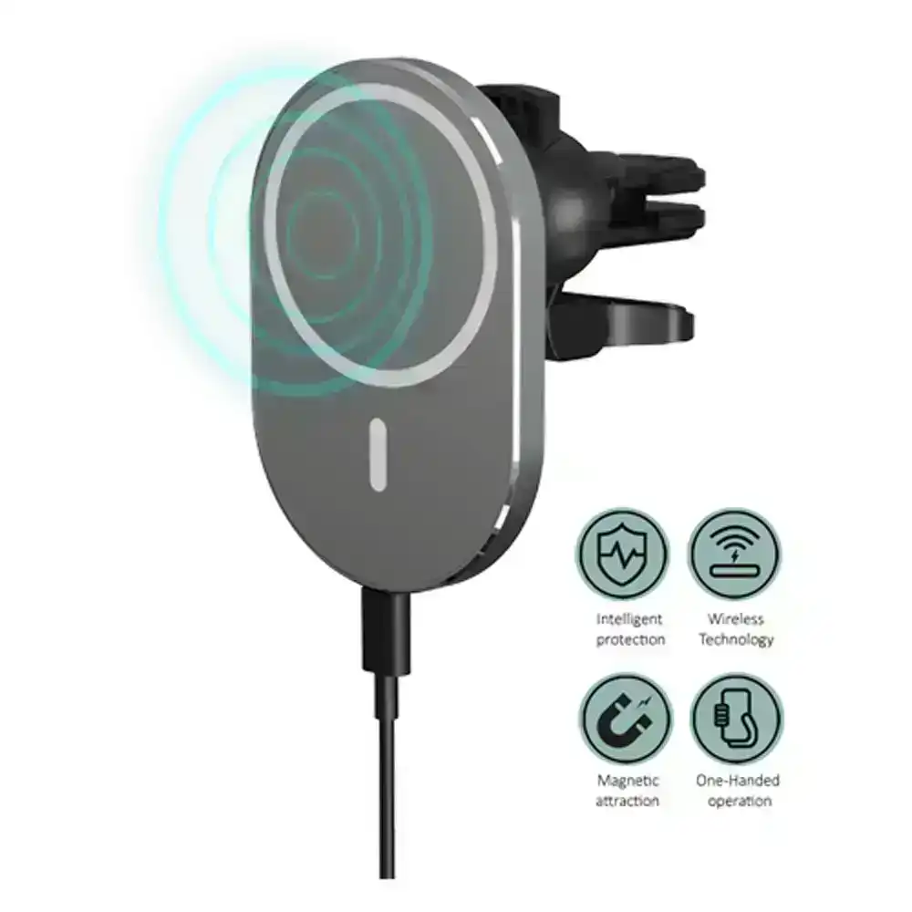 Sansai Magnetic Wireless 15W Phone Car Charger w/ Vent Mount For iPhone 12 GRY